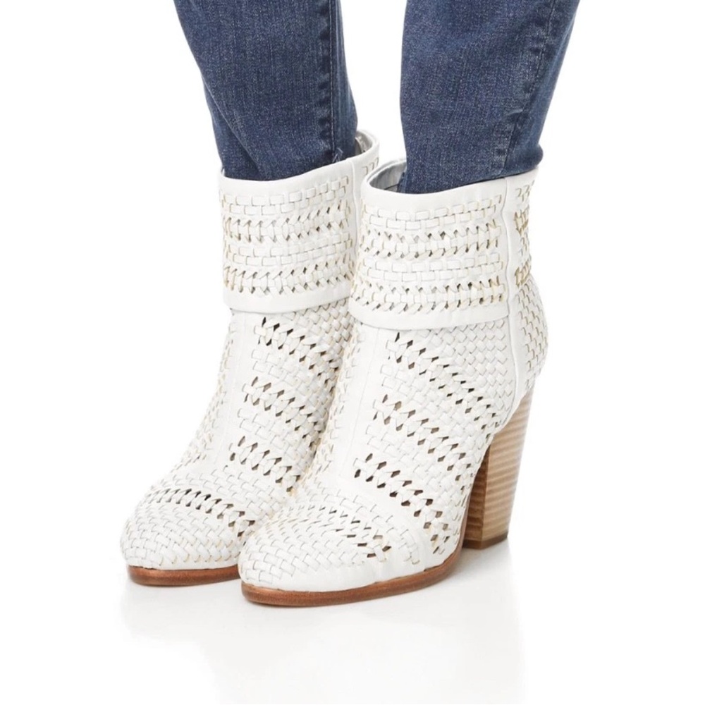NEW! Rag & Bone Classic Newbury Ivory Woven Boots
